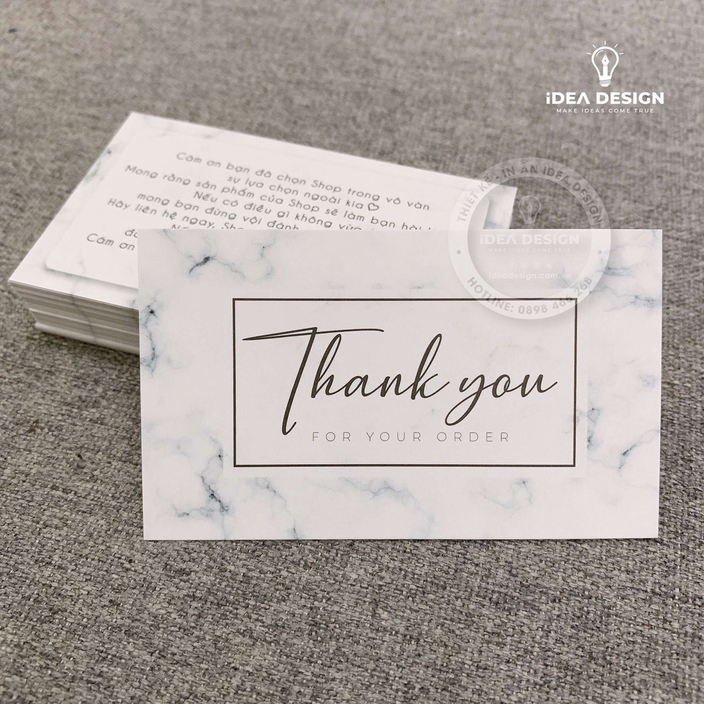 Card Cám Ơn, Card Thank You, Thiệp Cảm Ơn - Size 9x5,4cm - Giấy C300 Cán Màng Mờ 2 Mặt Màu Marble Sang Trọng