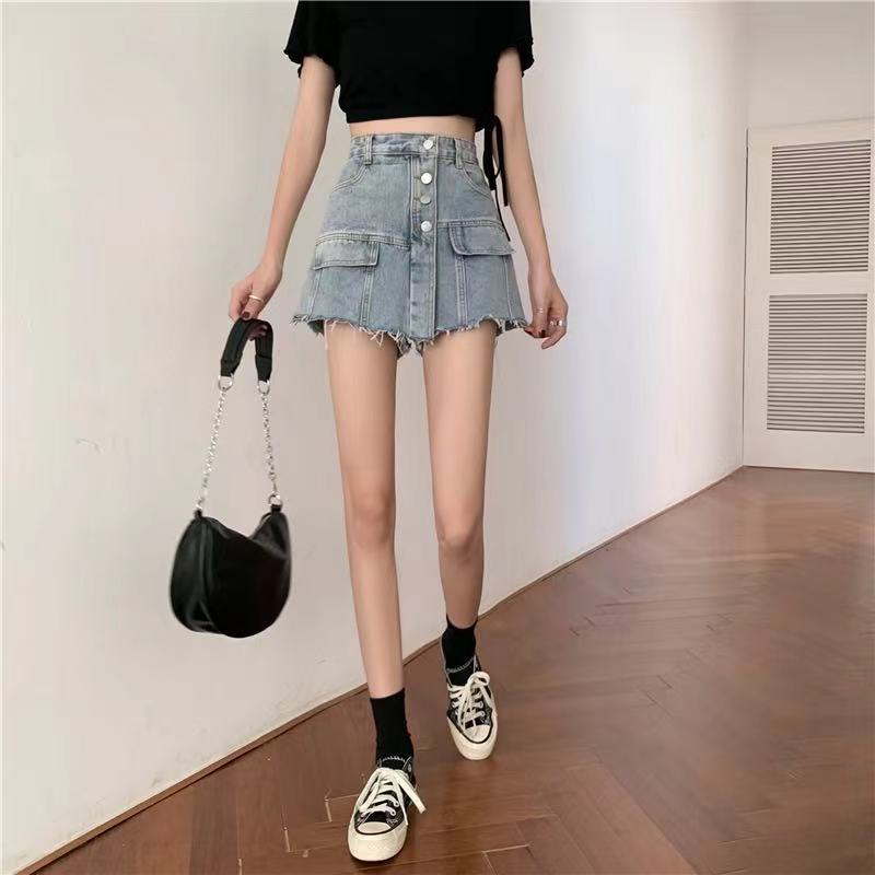 Quần short denim lưng cao ống rộng màu sắc cổ điển thời trang Hàn Quốc cá tính cho nữ