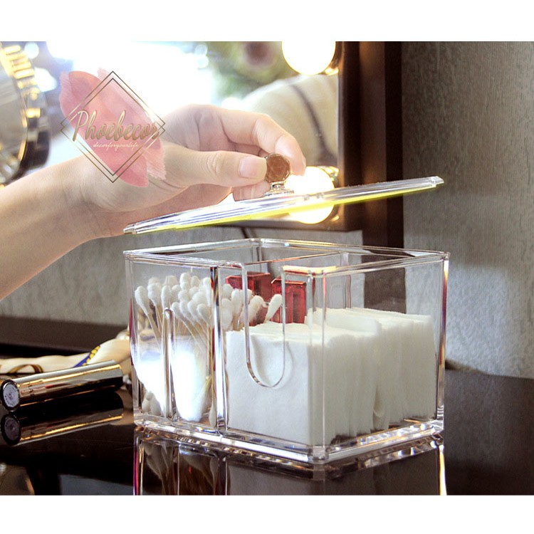 Hộp đựng bông tẩy trang, bông tai, mỹ phẩm bằng nhựa mika cao cấp - PB12 | BigBuy360 - bigbuy360.vn