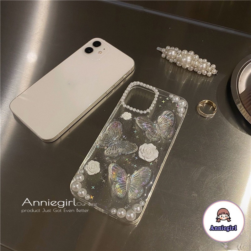 Ốp Điện Thoại TPU Mềm Siêu Mỏng Đính Ngọc Trai Họa Tiết Bướm Xinh Xắn Cho Iphone 14 13 12 Pro 11pro Max Xr Xs Max 8 7plus