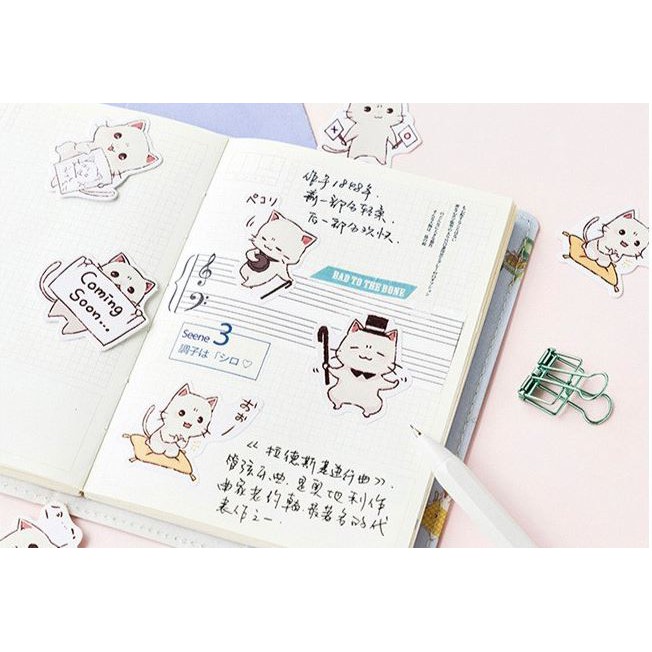 Hộp 45 Miếng Nhãn Dán Sticker Mèo Trắng Cute