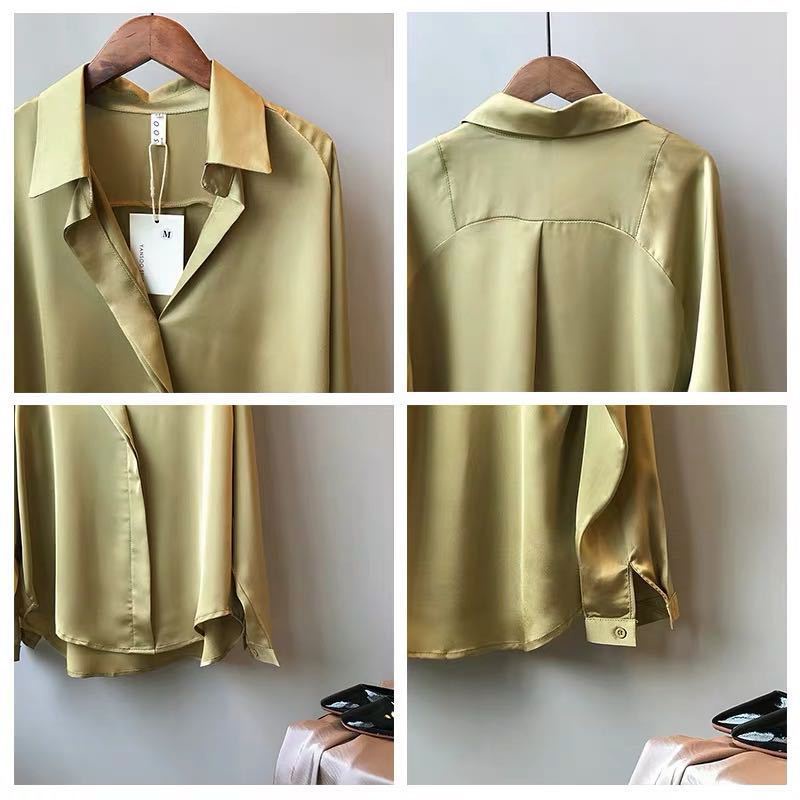 Áo sơ mi lụa nữ bigsize form dáng rộng công sở tay dài cao cấp dày dặn không nhăn mát mịn Hàn Quốc nhiều màu N-2