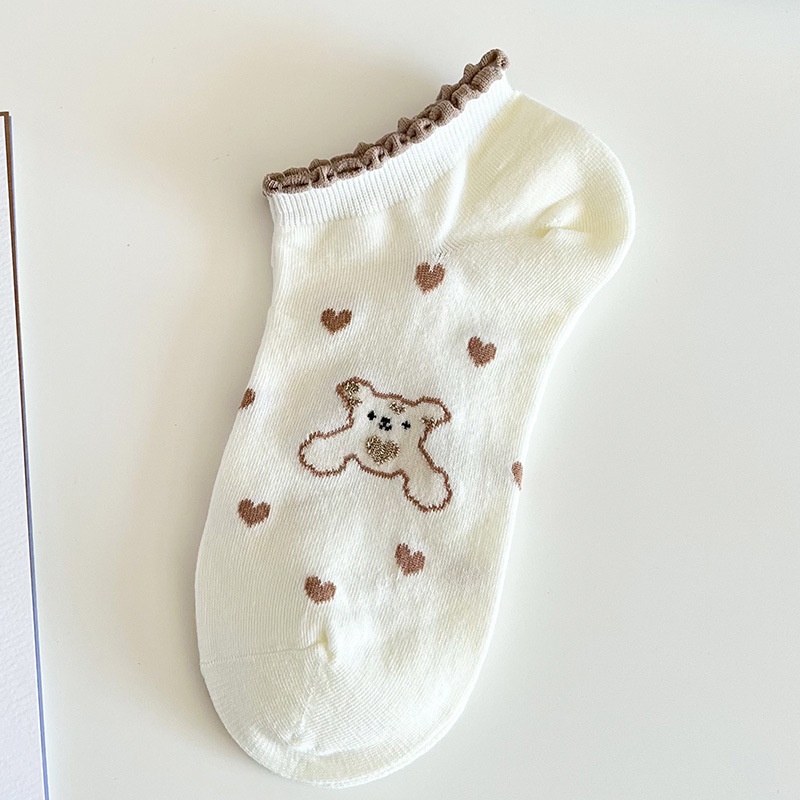 Set 5 Đôi Tất cotton Cổ Thấp In Hình Gấu Hoạt Hình Đáng Yêu Cho Nữ