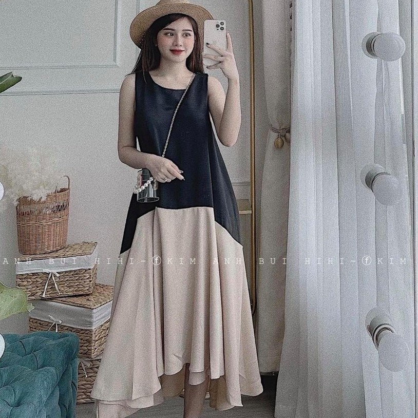 Váy sát nách phối màu dáng suống cực đep đẹp AH12 | BigBuy360 - bigbuy360.vn