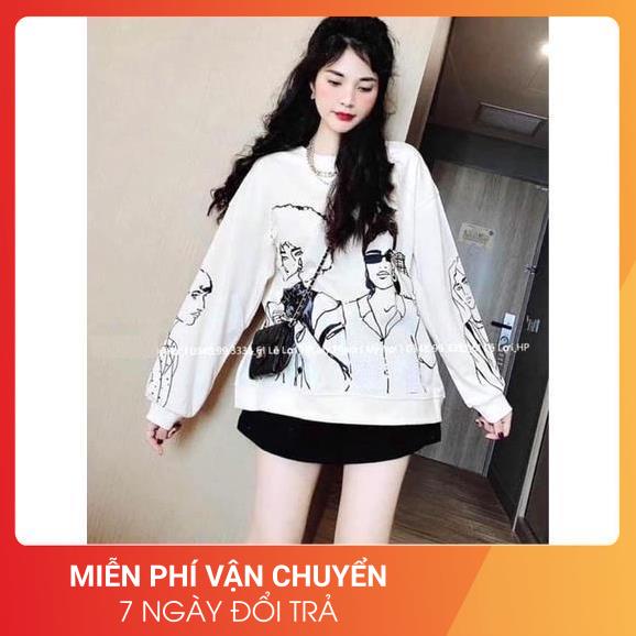 Sweater nỉ dài tay hoạ tiết hai cô gái