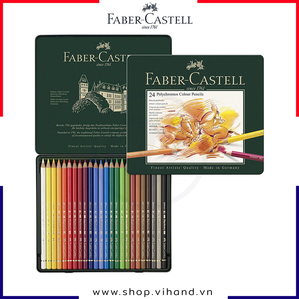 Bộ bút chì màu hạng họa sĩ cao cấp Faber-Castell Polychromos - 24 Màu (Hộp thiếc)