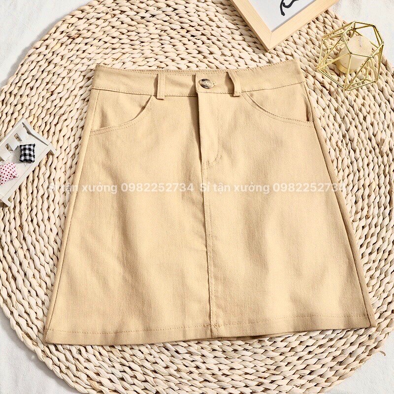 Chân váy chữ A kaki nữ có bigsize bassic lưng cao có quần trong siêu đẹp Banamo Fashion Chân váy A kaki nữ 581