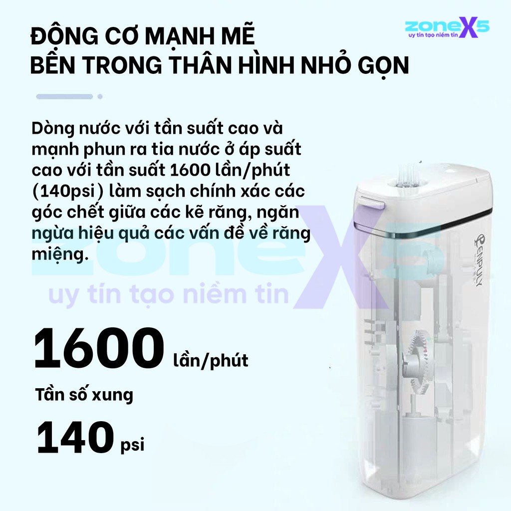 Máy tăm nước di động Xiaomi ENPULY mini công suất mạnh mẽ 140psi, chống nước IPX8