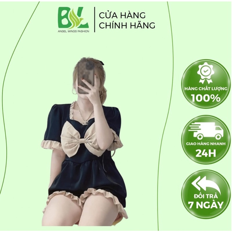 BỘ NGỦ PHỐI NƠ BL Fashion Chất Liệu Lụa,Kiểu Dáng Tiểu Thư
