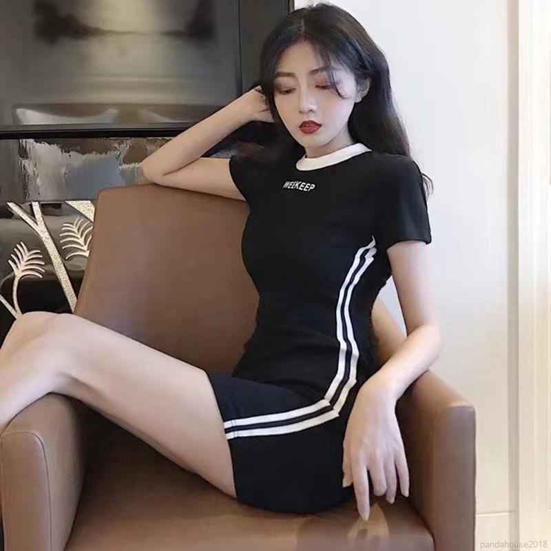 Women Sexy Short Sleeve Slim Striped Bodycon Dress | BigBuy360 - bigbuy360.vn