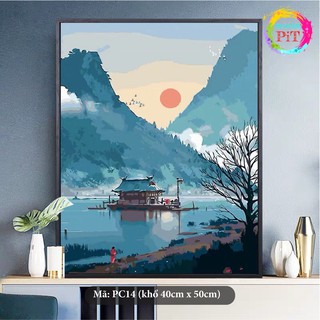 Tranh Tô Màu Theo Số - Tranh Sơn Dầu Số Hóa Hot Trend - Hoàng Hôn Bên Núi