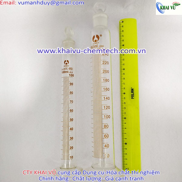 Ống đong thủy tinh CÓ NÚT ĐẬY nhám thủy tinh 100ml 250ml