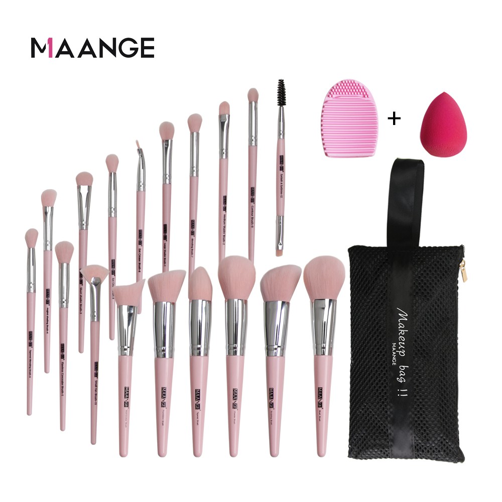 Set 18 Cọ Trang Điểm MAANGE Kèm Bông Phấn Và Miếng Làm Sạch Cọ