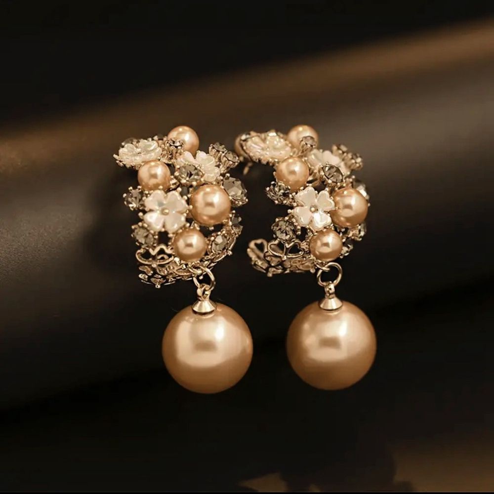Bông tai hình hoa đính ngọc trai giả phong cách Hàn Quốc lãng mạn cho nữ