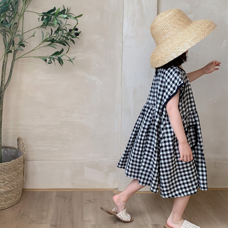 Đầm Dáng Rộng Cổ Tròn Họa Tiết Kẻ Sọc Thời Trang Mùa Hè Xinh Xắn Cho Bé Gái