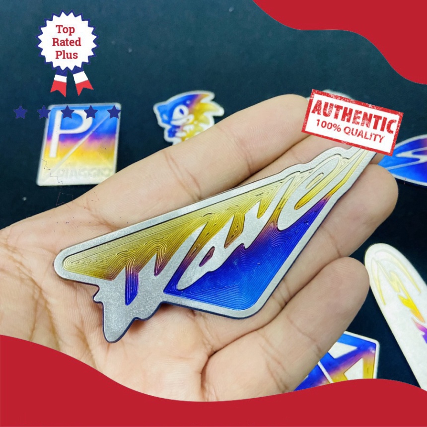 [HCM XẢ KHO MÙA DỊCH] Logo titan chữ WAVE, tem dán mặt nạ xe Wave Zx, Wave Anpha. WAVE THÁI 100, 110