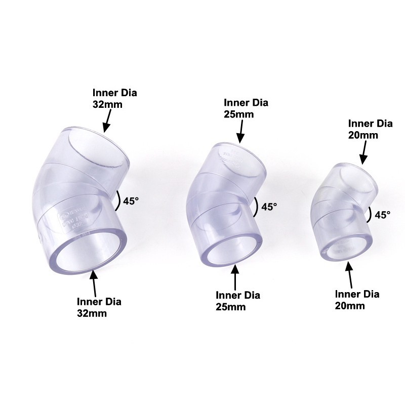1 Ống Nối Ống Nước Bằng PVC Trong Suốt Đường Kính 20/25/32mm 90/45 Độ