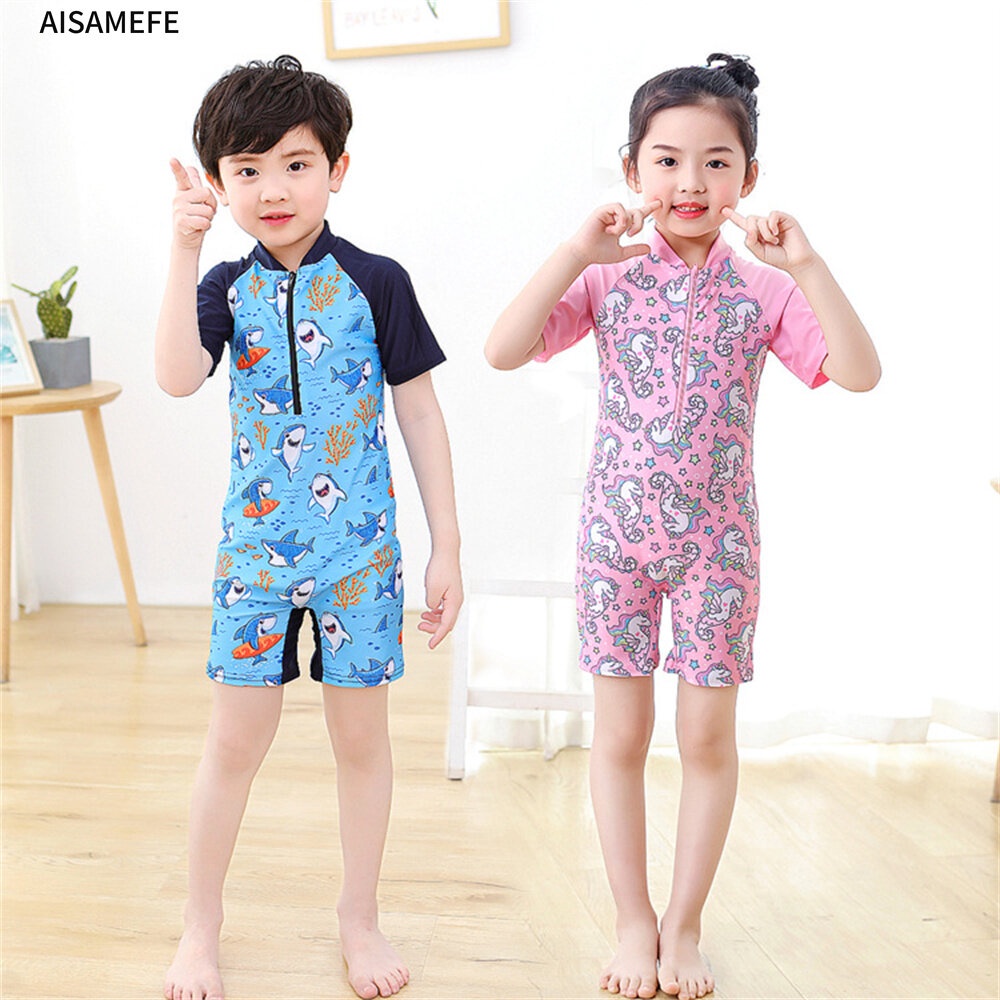Bộ Đồ Bơi Một Mảnh Tay Ngắn In Hình Ngựa Một Sừng Hoạt Hình Dành Cho Bé Trai Bé Gái 3-11 Tuổi 3-11 Tuổi