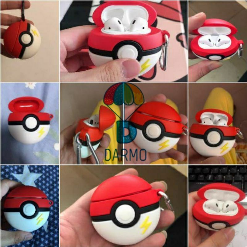 Case bảo vệ Airpods Pro/1/2/Huawei Freebuds 3 pikachu nằm trên hộp supreme đỏ/quả bóng pokémon đỏ