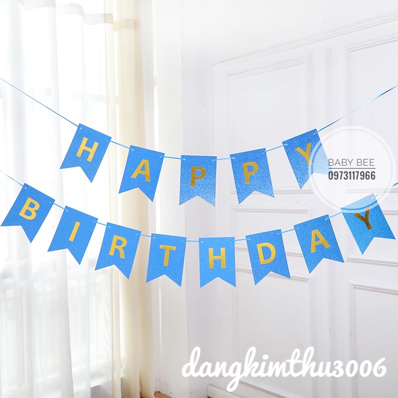 Dây chữ HAPPY BIRTHDAY Đuôi Cá Nhũ Kim Tuyến