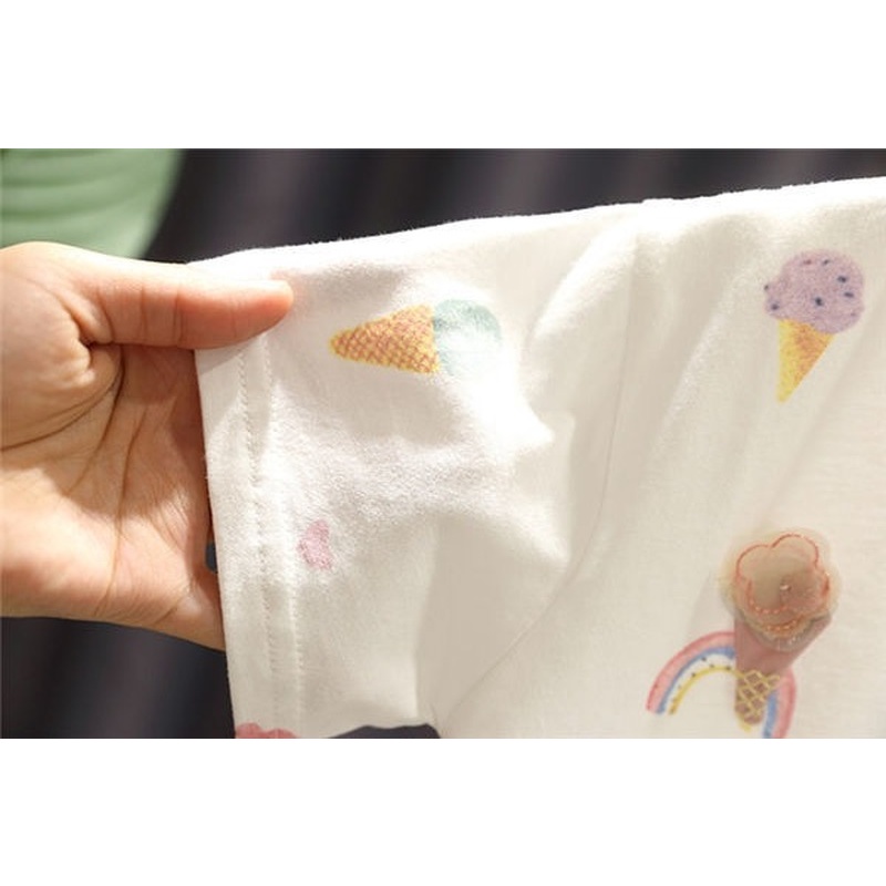 Áo Thun Cotton Tay Ngắn In Hình Cây Kem Dễ Thương Thời Trang Mùa Hè Cho Bé Gái