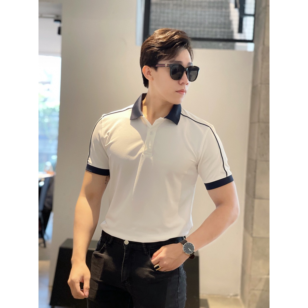 Áo polo nam phối vai, áo cao cấp vải cá sấu size VNXK sang trọng, thời trang, họa tiết cute - HOKOMEN