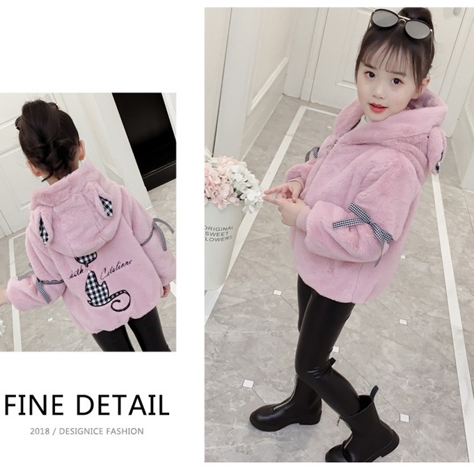Áo khoác lông mềm mịn có mũ bé gái size 15-40kg (HÀNG QCCC) AK02