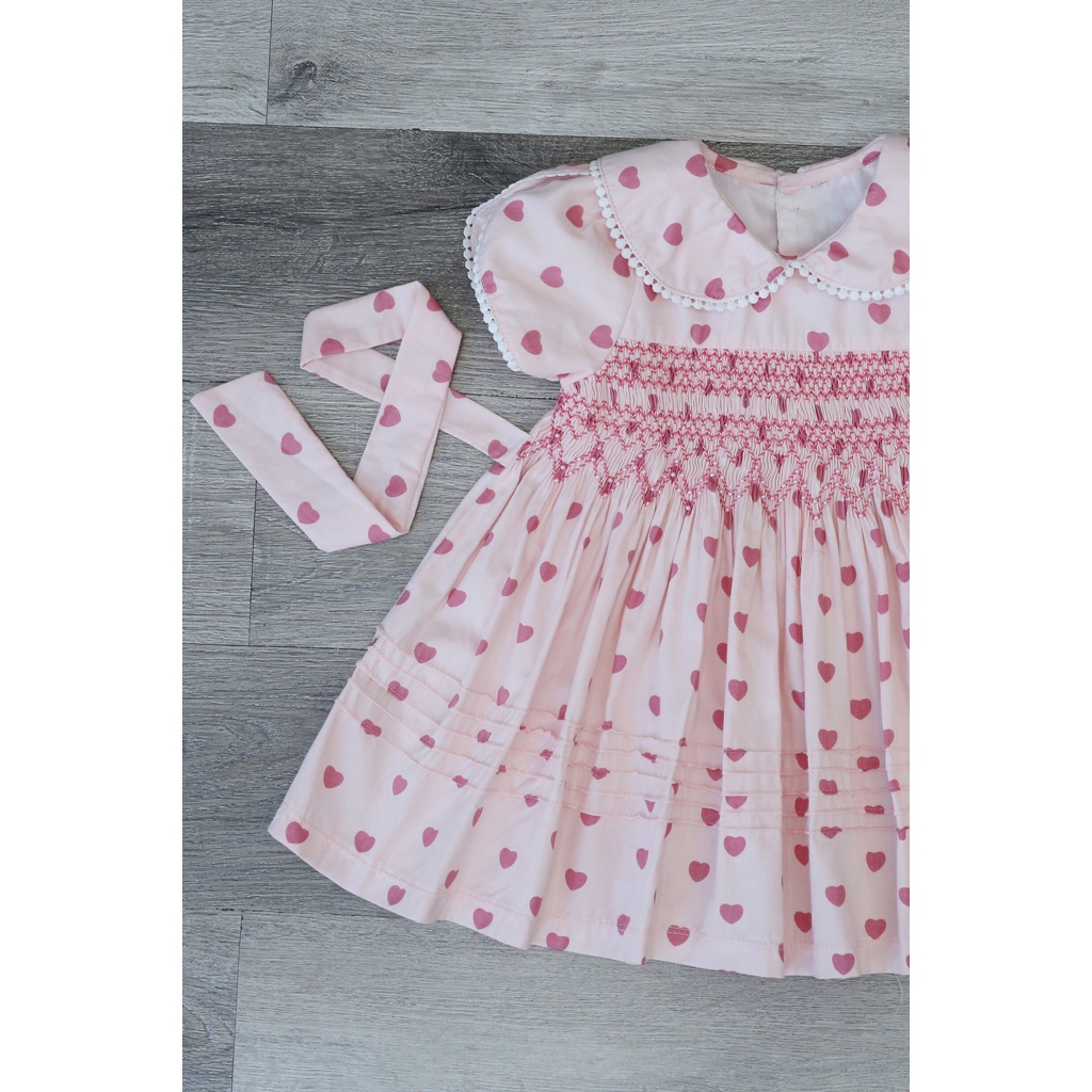 Váy Đầm Cho Bé Gái, Đầm Smock Thêu Tay Kiểu Viền Ren Hình Trái Tim Cách Bánh Bèo Dễ Thương Size 1 Tuổi -10 Tuổi