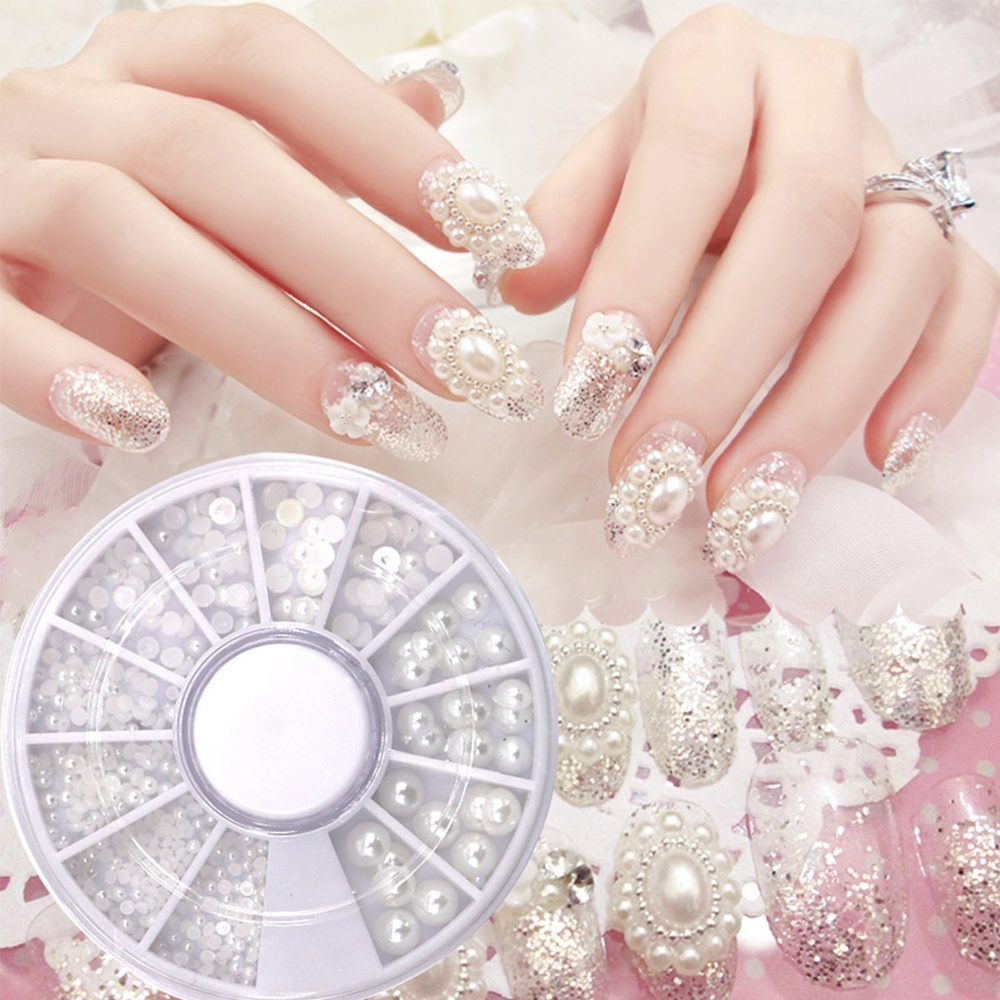 [Hàng mới về] Hộp hạt ngọc trai nhân tạo nhiều kích cỡ 2/3mm dùng trang trí móng tay nghệ thuật đẹp mắt 3D DIY