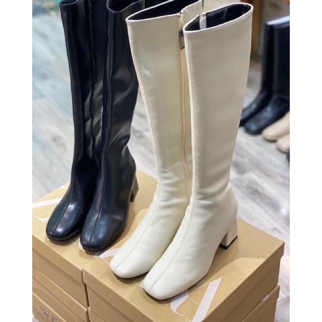 Bốt gối đẹp(boot đùi) da lì trơn khoá kéo cạnh gót 5p cao cấp siêu đẹp(Mã 908)