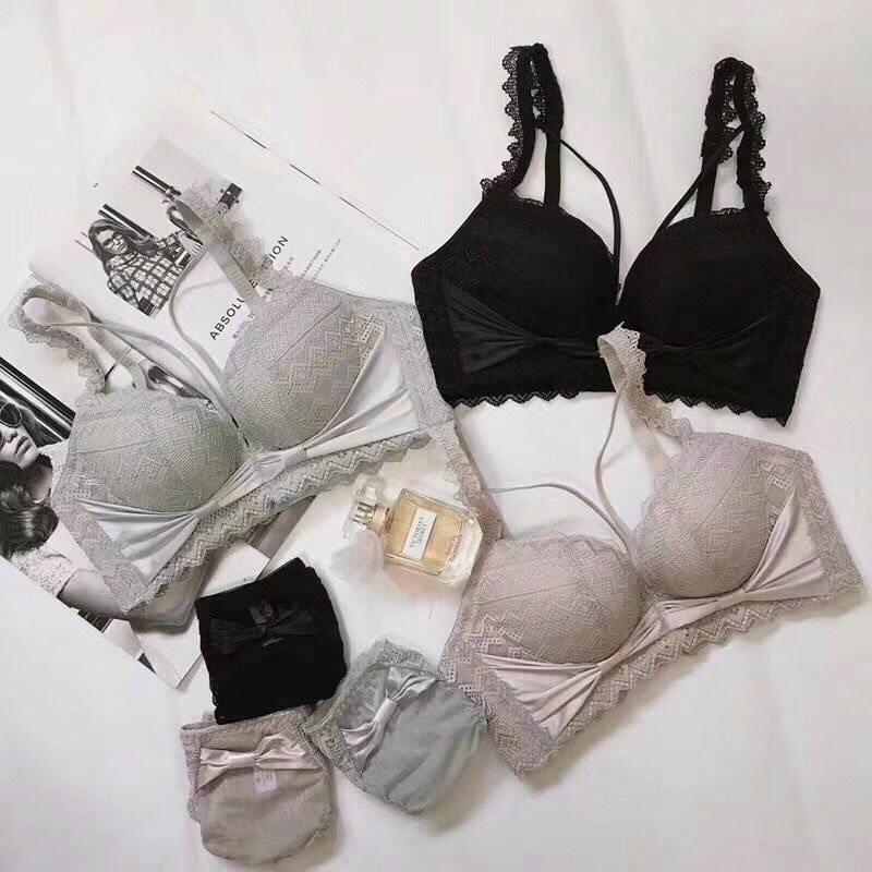 Bộ Đồ Lót Nữ Siêu Nâng Ngực Đan Dây Sexy phối nơ Sinh Xắn Gợi Cảm