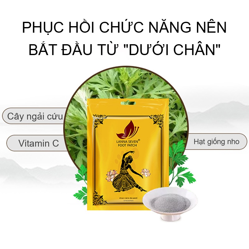 Miếng dán chân LANNA chính hãng Thái Lan (10 miếng / túi), hút ẩm, giúp ngủ ngon (LA-ZT01)