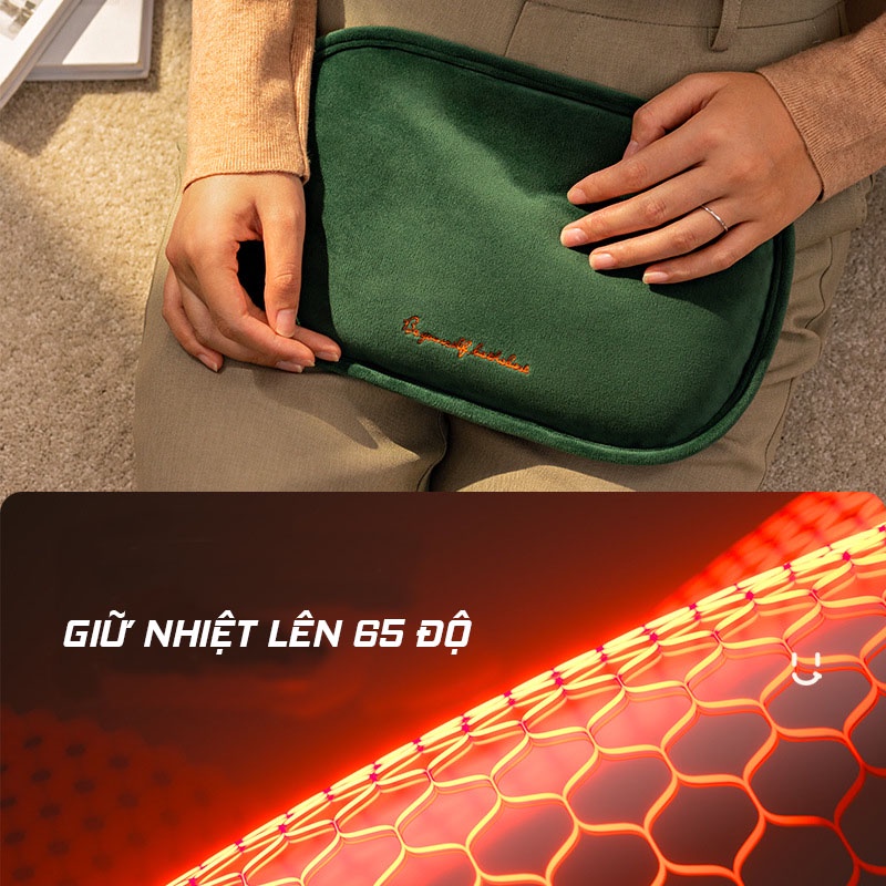 Túi sưởi làm ấm chân mùa đông - Túi ủ chân cao cấp BUMAS BW01 - Chất liệu nhung Italia, sợi Graphene giữ ấm lên 10h