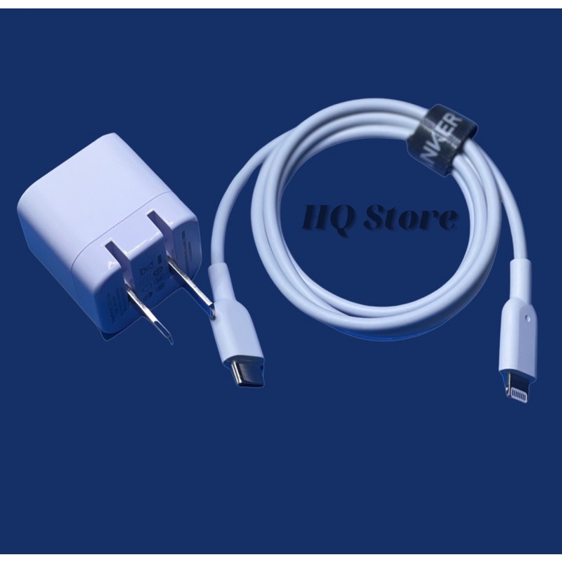 Bộ Sạc Nhanh PD20W Anker A2149 Chân Gập + Cáp Sạ A8632 0.9M MFI Dành Cho Iphone 8-13Promax -Chính Hãng