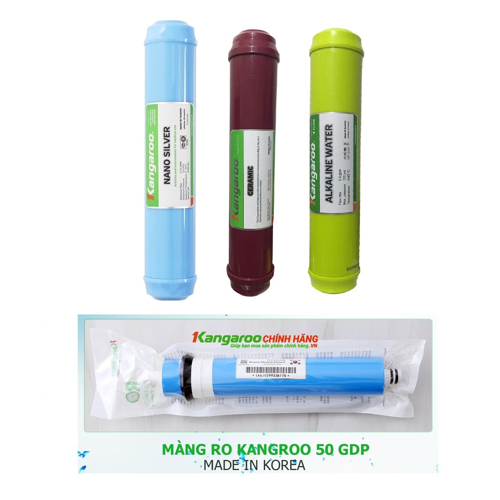 Bộ 04 Lõi Lọc Nước Kangaroo số 4,5,6,7 (Lõi 4 RO+ Vortex Korea, Lõi 6 Ceramic 2019)