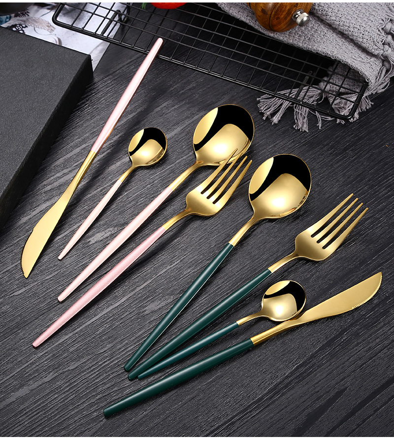 Bộ đồ ăn Dao kéo bằng thép không gỉ 304, dao để bàn, muỗng, nĩa, đũa, muỗng cà phê, năm lựa chọn