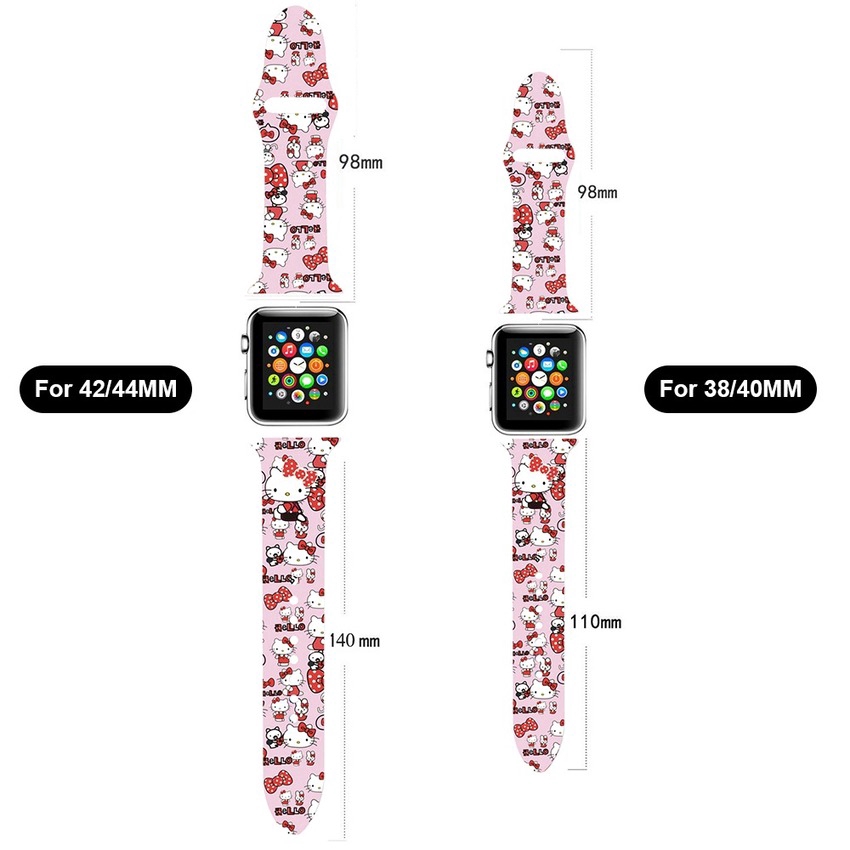 Dây Đeo Silicon In Hình Hello Kitty Cho Đồng Hồ Thông Minh Apple Watch Series 6 SE 5 4 3 2 1 38 42 40 44mm