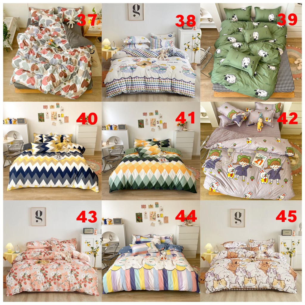 Bộ chăn ga gối Cotton Poly nhập khẩu 4 món, ga giường bo chun đủ size nệm 1m2 1m4 1m6 1m8 2m