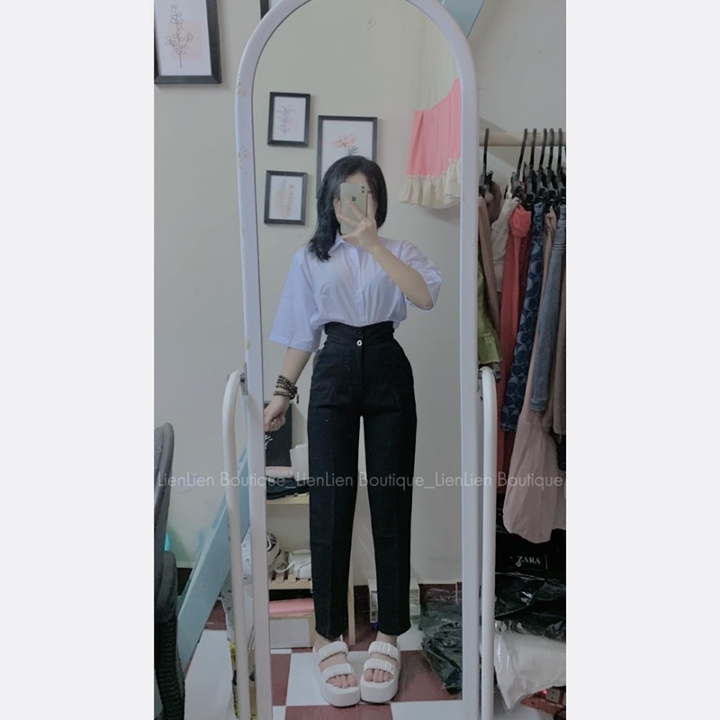 Quần Tây 2 Nút Nhựa Lưng Cao
