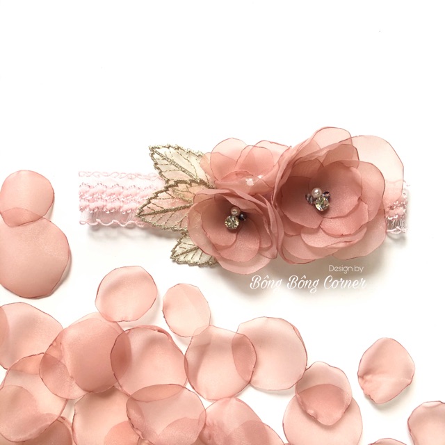 Cài đầu hoa voan cho bé - Headband Angel - Màu hồng tây