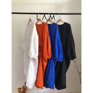 Đầm ôm dài, tay dài rút nhún 1 bên  - vải linen( Nhiều màu)