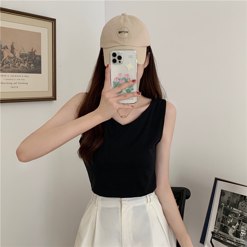 SUXI Áo Không Tay Cổ Chữ V Màu Sắc Đơn Giản Thời Trang Mùa Hè Dành Cho Nữ