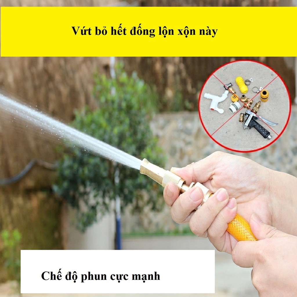 Bộ vòi xịt tăng áp, Vòi xịt tăng áp tưới cây, rửa xe, dọn dẹp nhà cửa điều chỉnh mức nước đa năng