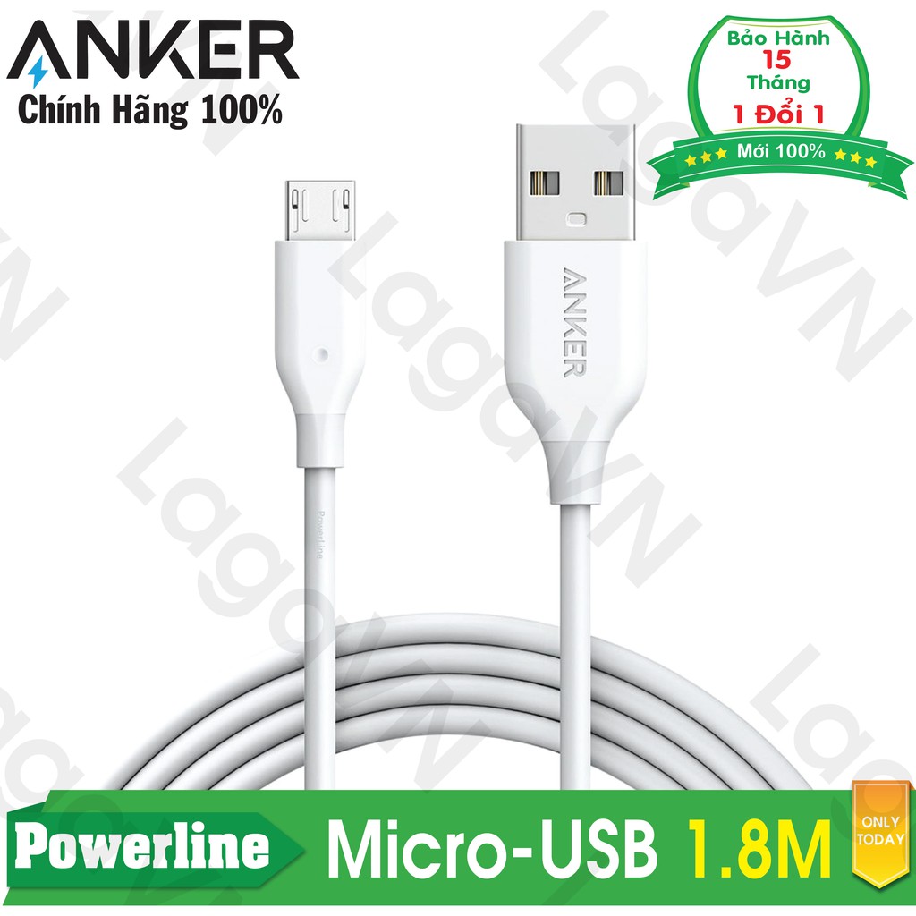 [Freeship toàn quốc từ 50k] Cáp sạc siêu bền ANKER Powerline Micro-USB 1.8m cho Android (Trắng)