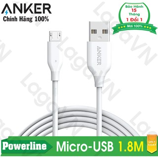 [Freeship toàn quốc từ 50k] Cáp sạc siêu bền ANKER Powerline Micro-USB 1.8m cho Android (Trắng)