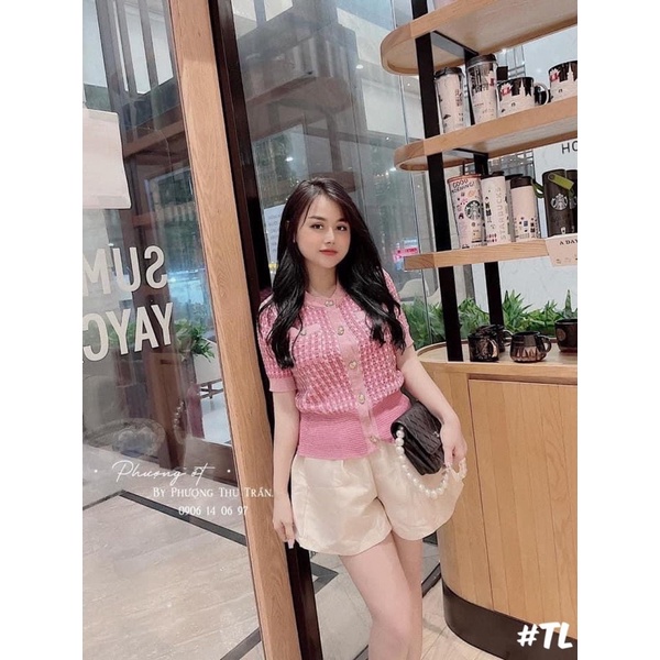 Áo len cadigan hồng khuy vàng cực hot, len mongtoghi mềm, ảnh thật chụp sản phẩm | BigBuy360 - bigbuy360.vn