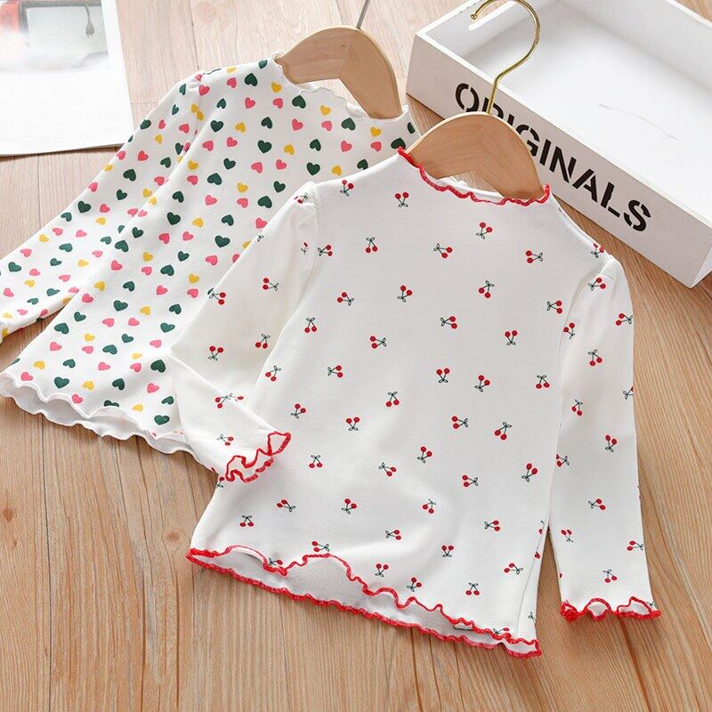 Áo Thun Tay Dài In Hình Trái Cherry Cho Bé Gái 2-6 Tuổi