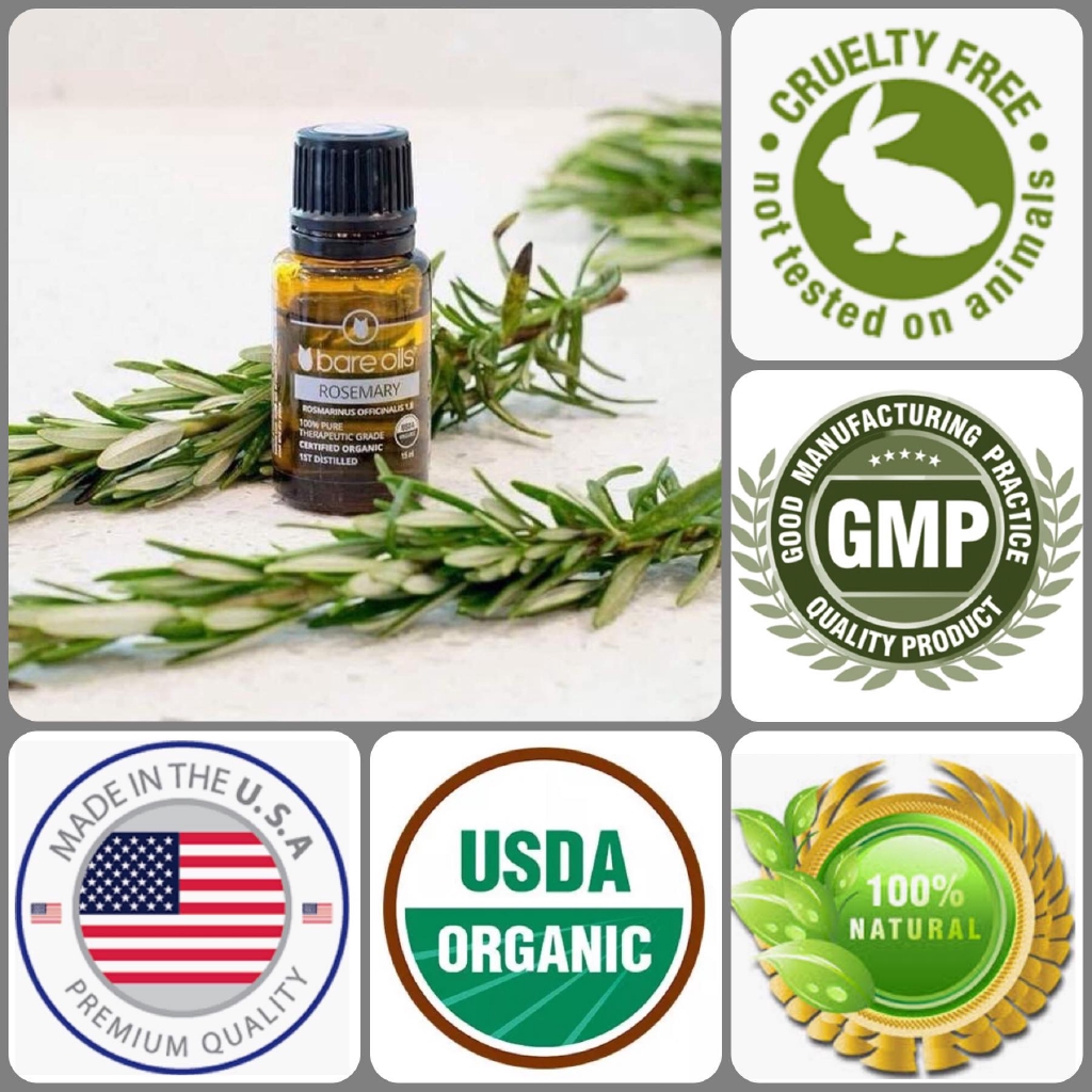 [MADE IN USA] Tinh dầu hương thảo - Rosemary Essential Oil (Tinh dầu hữu cơ Bare Oils - USDA Organic) 15ml