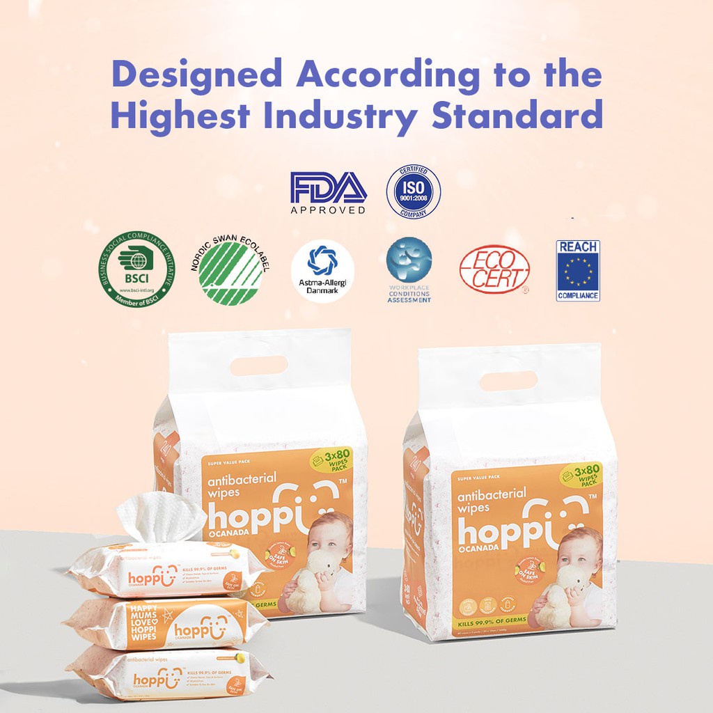 Gói 20 tờ khăn lau GuoGuang Hoppi kháng khuẩn cao cấp cho em bé