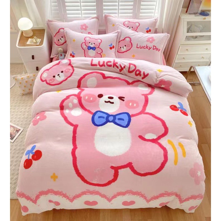 Bộ Chăn Ga Gối Nỉ Nhung 5d Mềm Mướt, Siêu Ấm Chuyên Dụng Cho Mùa Đông